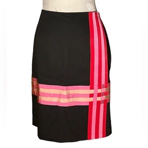 J. MCLAUGHLIN BLACK & PINK RIBBON EMBELLISHED SKIRT EXCELLENT CONDITION (6)